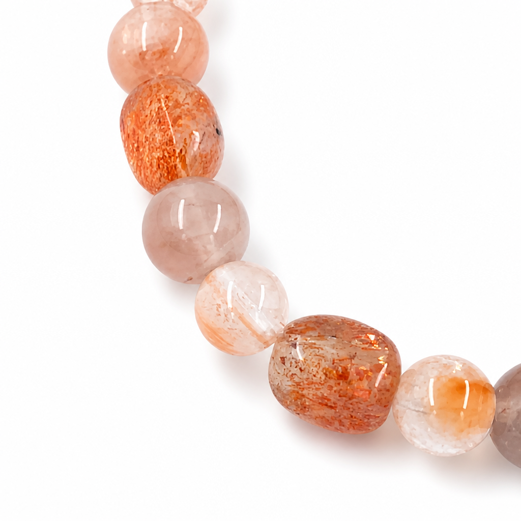 Handmade natural red sunstone and rutilated quartz designer crystal bracelet by Aura Lune
