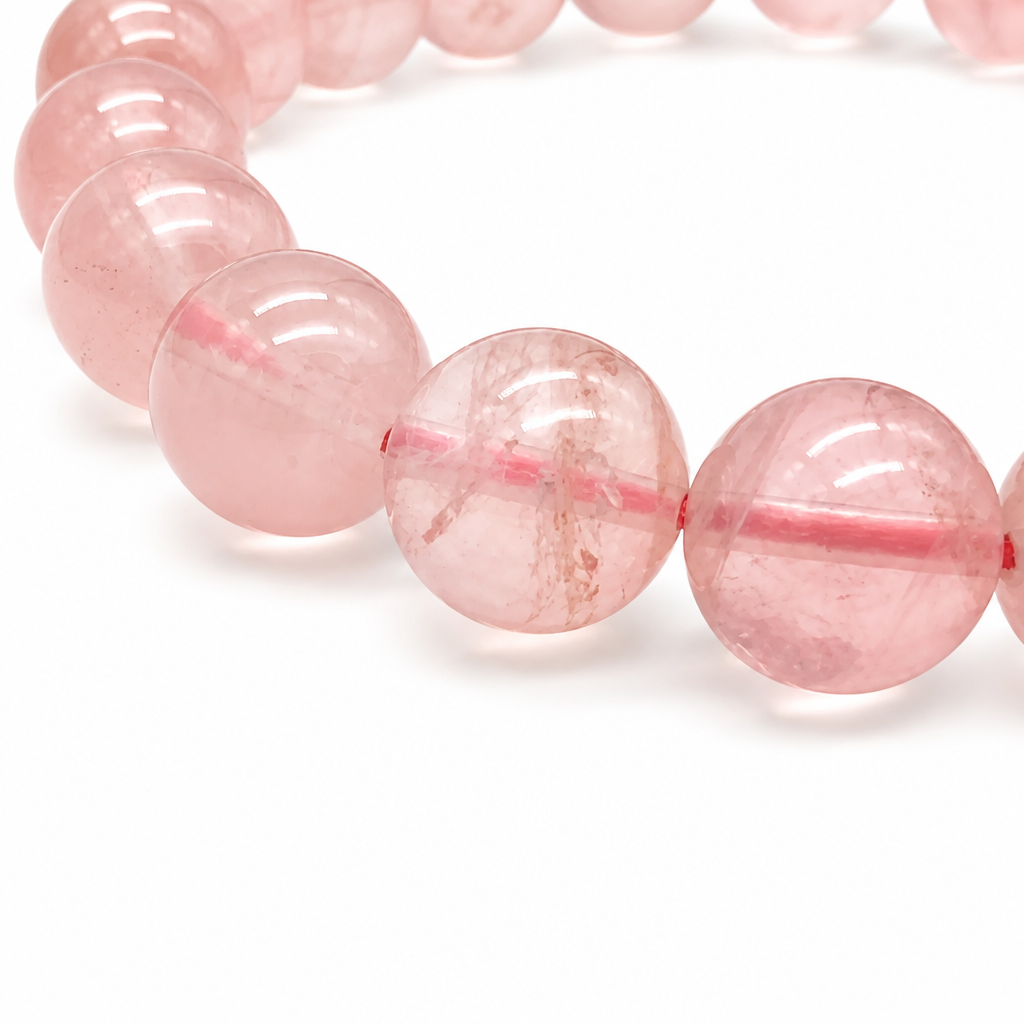 Deep pink rose quartz statement beads on elastic cord