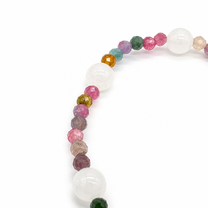 Handmade rainbow tourmaline and moonstone bracelet by Aura Lune