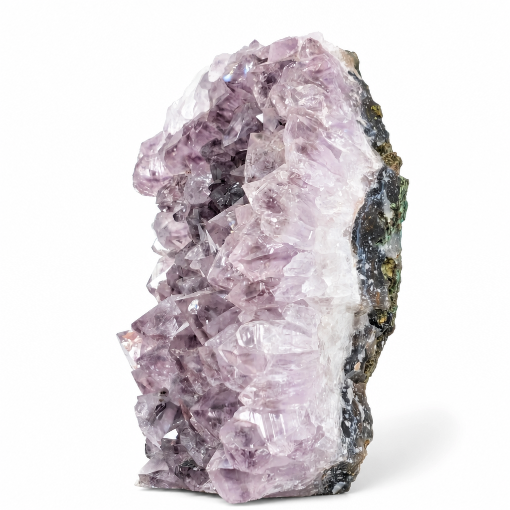 Close-up of violet phantom core inside a Brazilian Amethyst peak spire