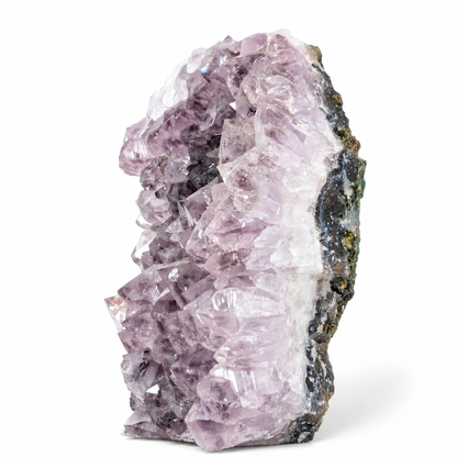 Close-up of violet phantom core inside a Brazilian Amethyst peak spire