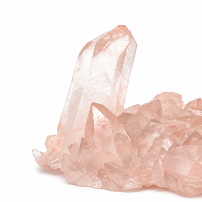 Top view of the compact Pink Samadhi Quartz cluster showing wide low formation
