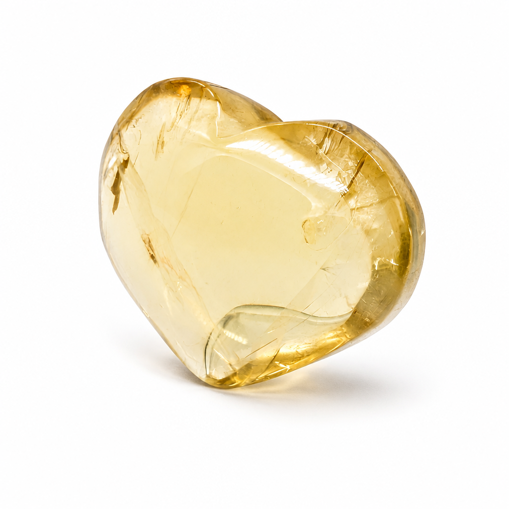Top view of the honey citrine heart showing natural crystal inclusions