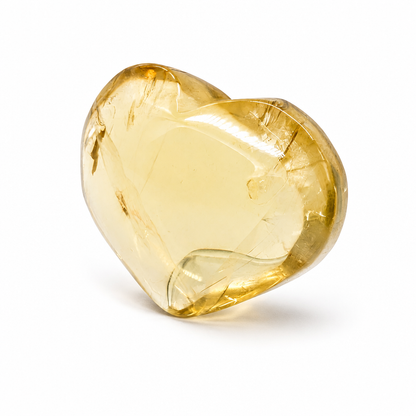 Top view of the honey citrine heart showing natural crystal inclusions