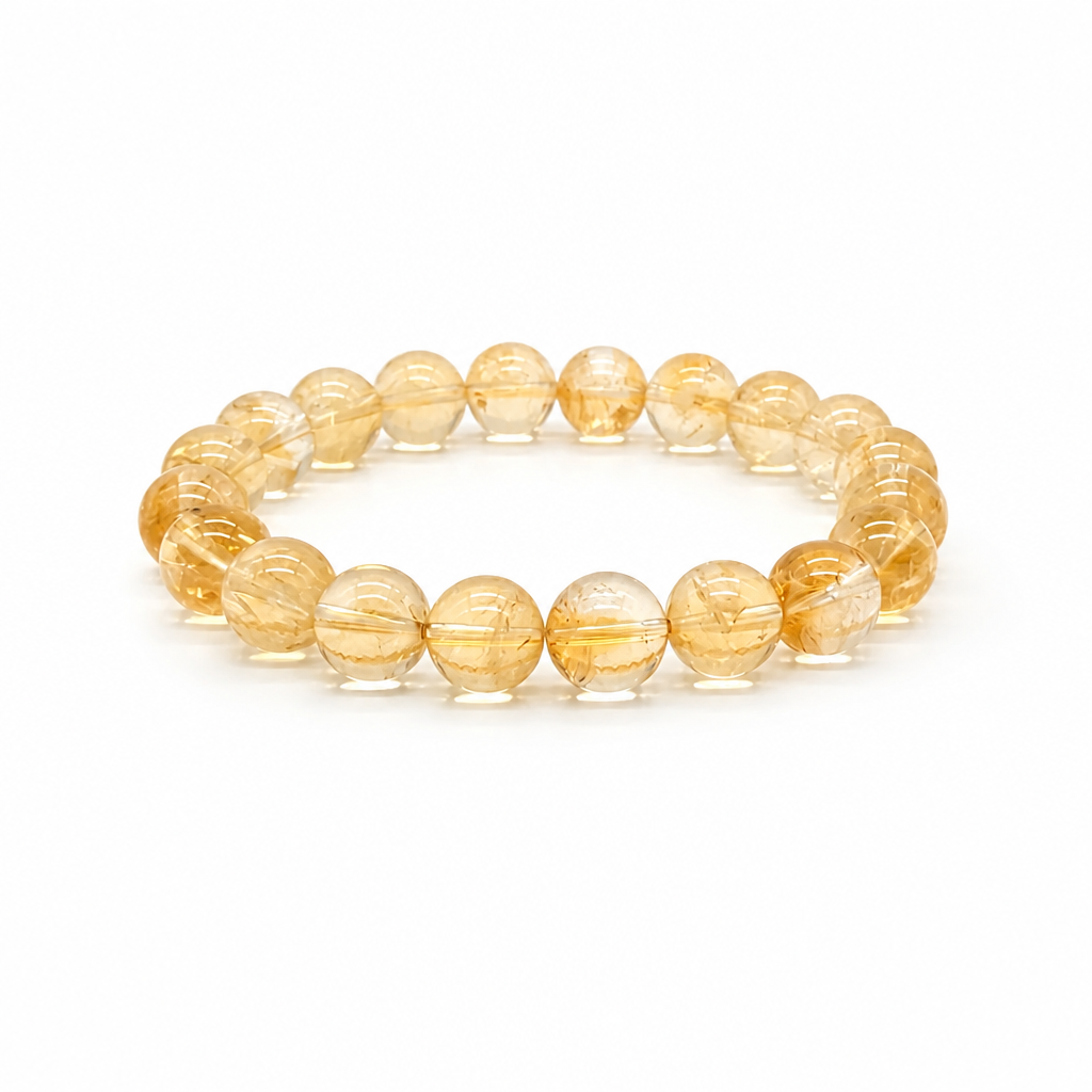 Close-up of genuine natural citrine beads with smoky gradation