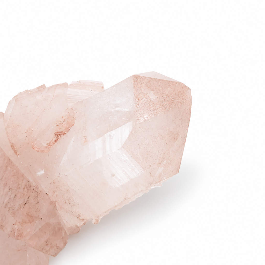 Angled view of the tall Samadhi Quartz cluster showing crystalline structure