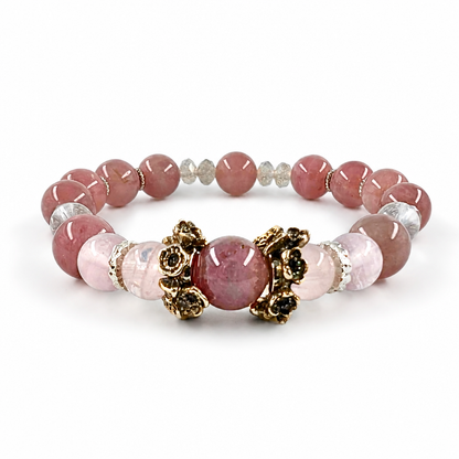 Twilight Blossom Healing bracelet with purple rose quartz and floral charms