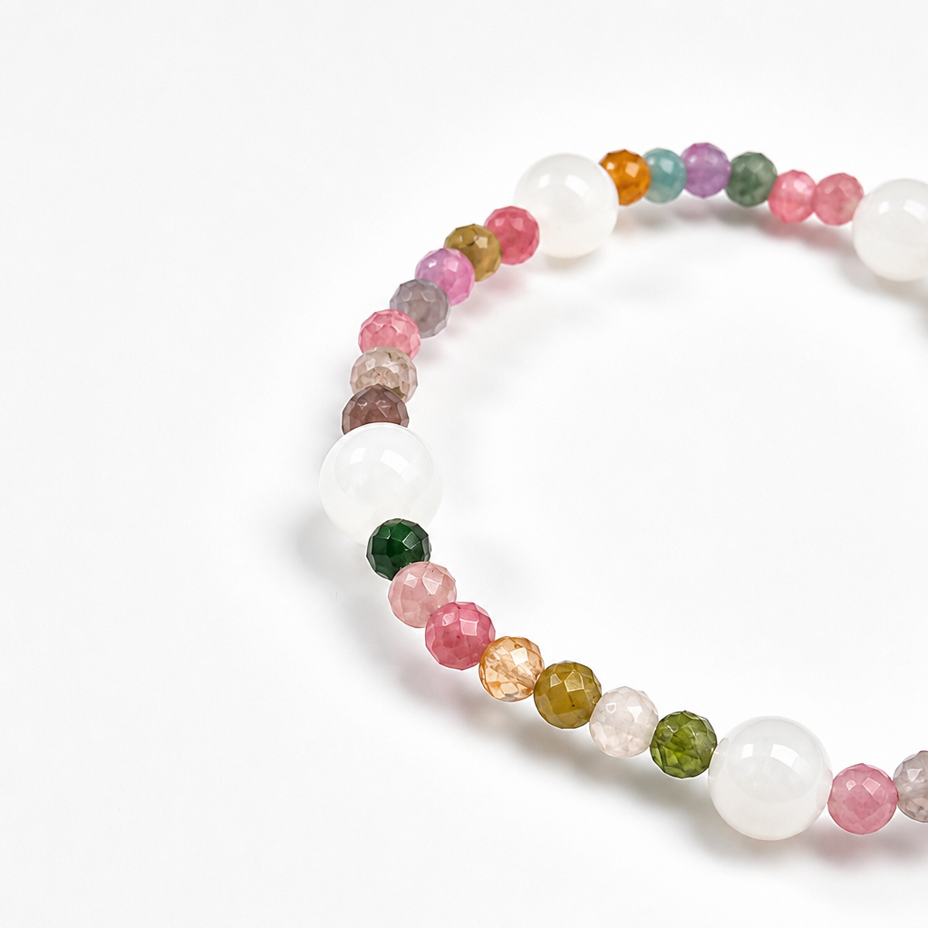 Full-spectrum rainbow tourmaline beads in pink, green, blue and yellow