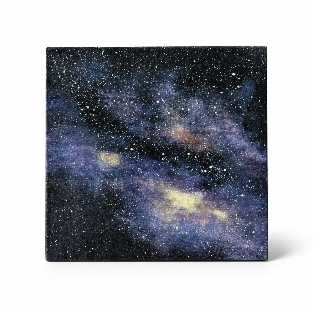 Violet Milky Way pet memorial painting with soft gold light