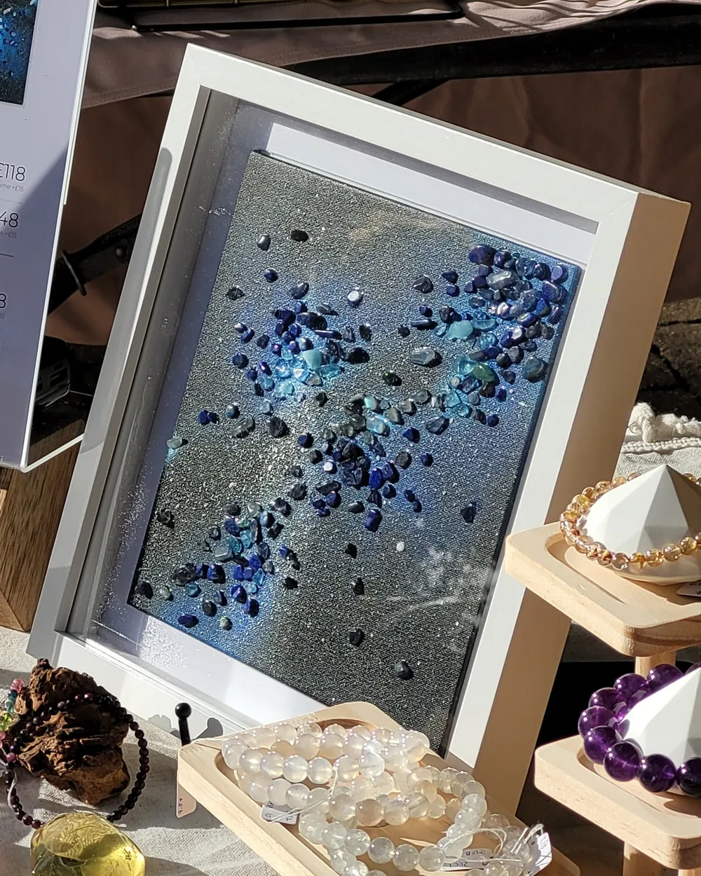 Milky Way Memorial Art with crystal chips, framed at the market stall